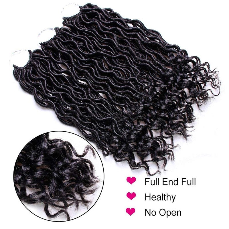 Ali Bling 6Pcs/Lot Goddess Locs Crochet Hair 14 Inch Wavy Curly Faux Locs Braids Goddess Braids Crochet Goddess Curly Faux Locs Crochet Hair Curly Braiding with Culry End (14" 6 Packs, #1B) - Image 4